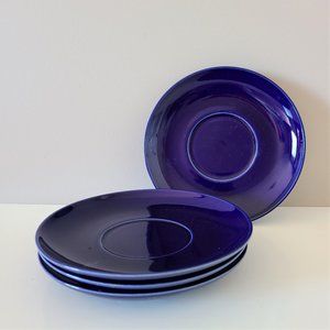 Set of 4 S.H.I. Japan cobalt blue ceramic plates/saucers.
